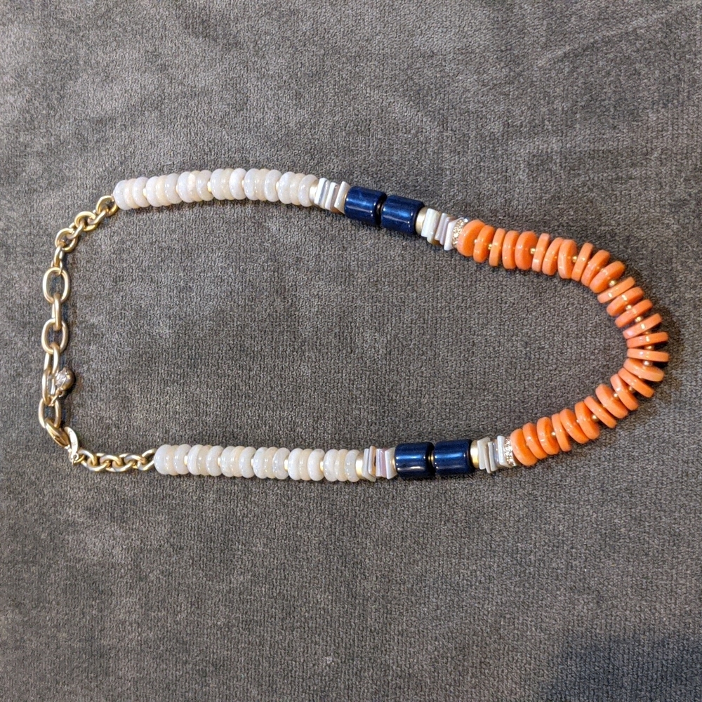 Banana Republic Orange, Navy & Cream Beaded Necklace